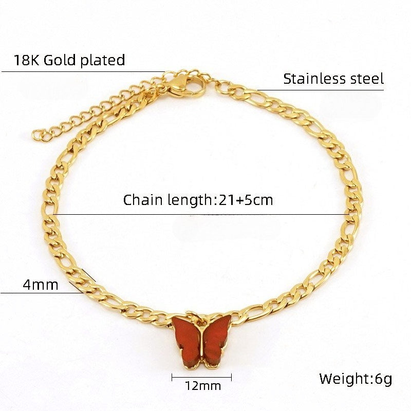 Fashion stainless steel butterfly anklet women's simple 18K titanium steel anklet