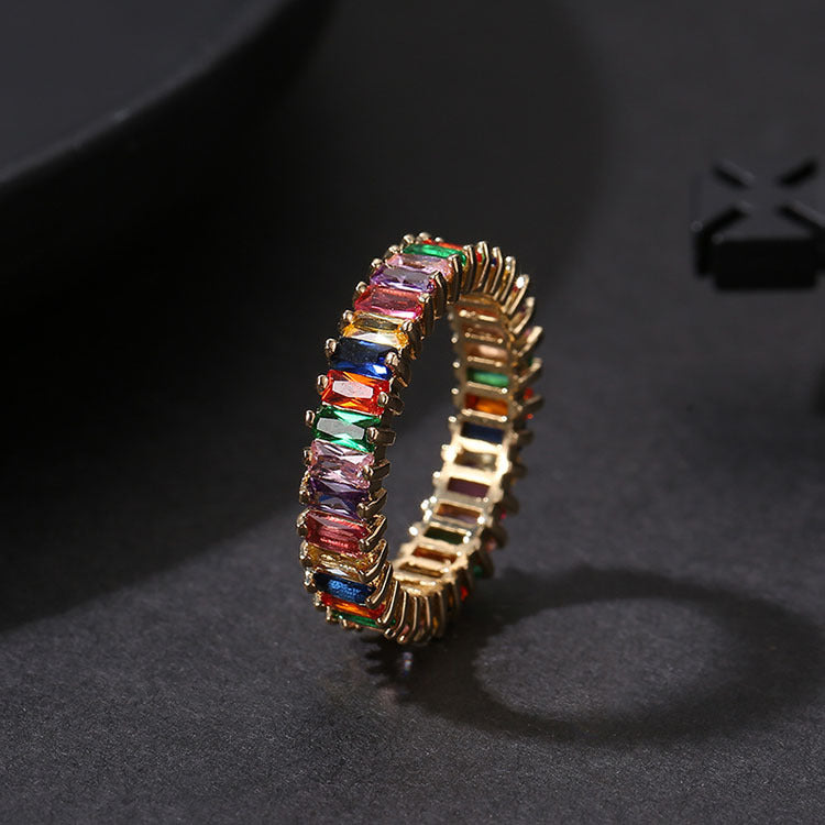 Diamond Ring Jewelry Colorful Zircon Geometric Ring Rainbow Ring