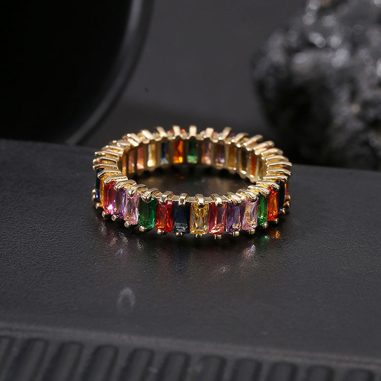 Diamond Ring Jewelry Colorful Zircon Geometric Ring Rainbow Ring