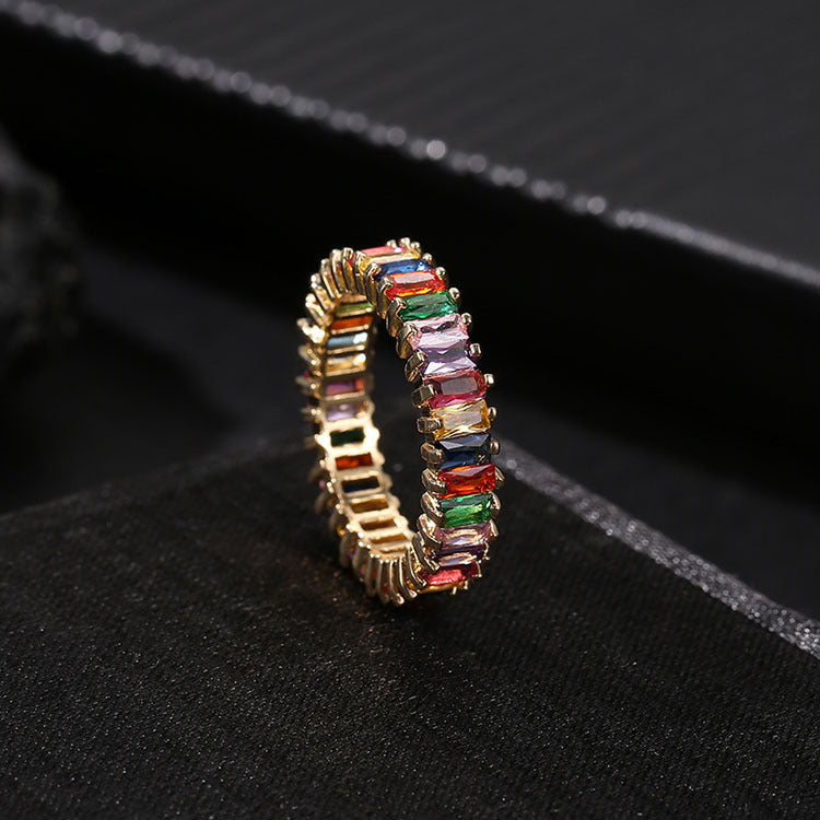 Diamond Ring Jewelry Colorful Zircon Geometric Ring Rainbow Ring
