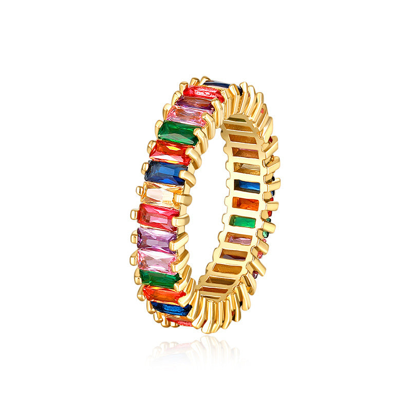 Diamond Ring Jewelry Colorful Zircon Geometric Ring Rainbow Ring