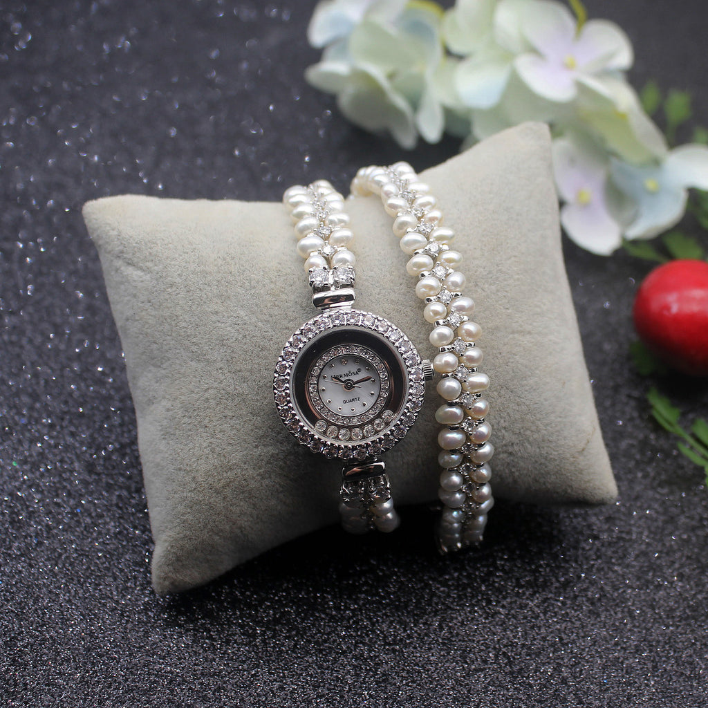 Lucky Wheel Freshwater Pearl Long Strap Zircon Women's Watch Cn435