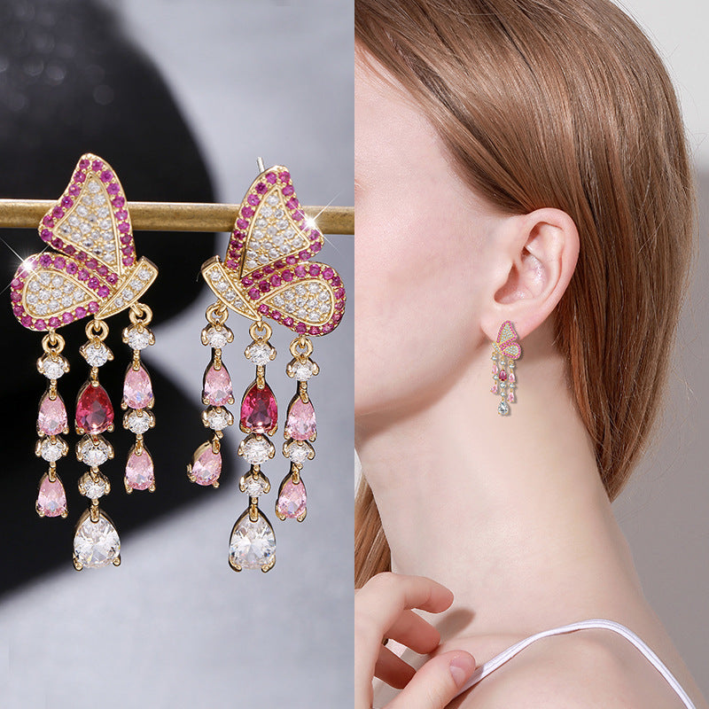 Butterfly Wings Water Drop Tassel Earrings Cn0225