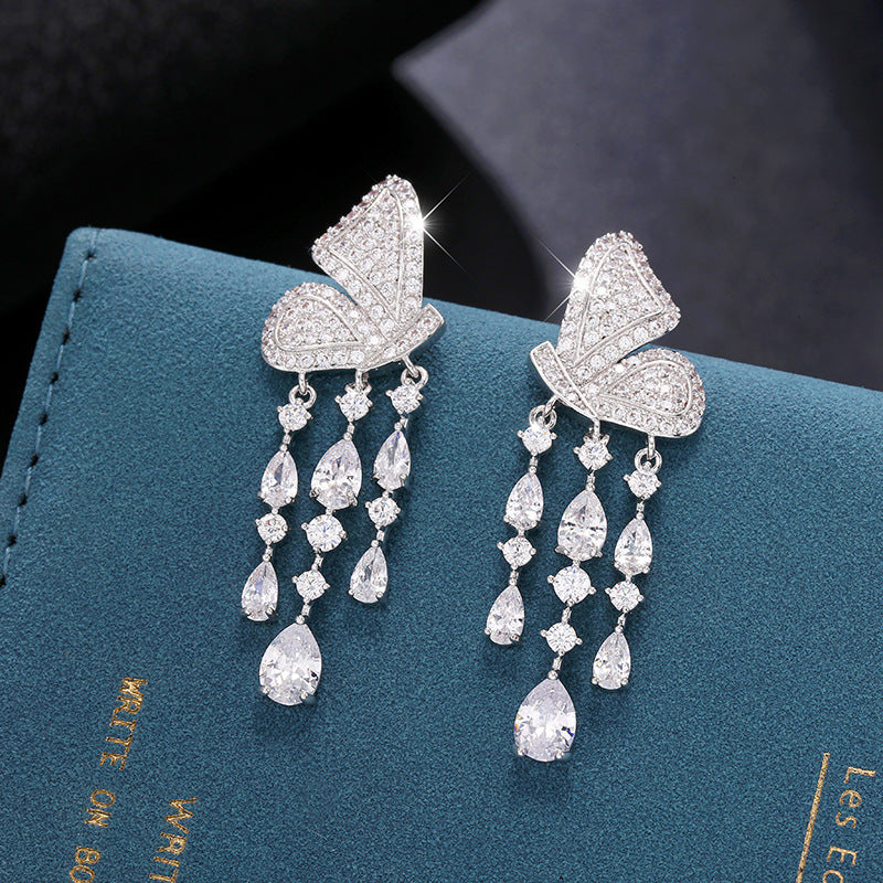 Butterfly Wings Water Drop Tassel Earrings Cn0225