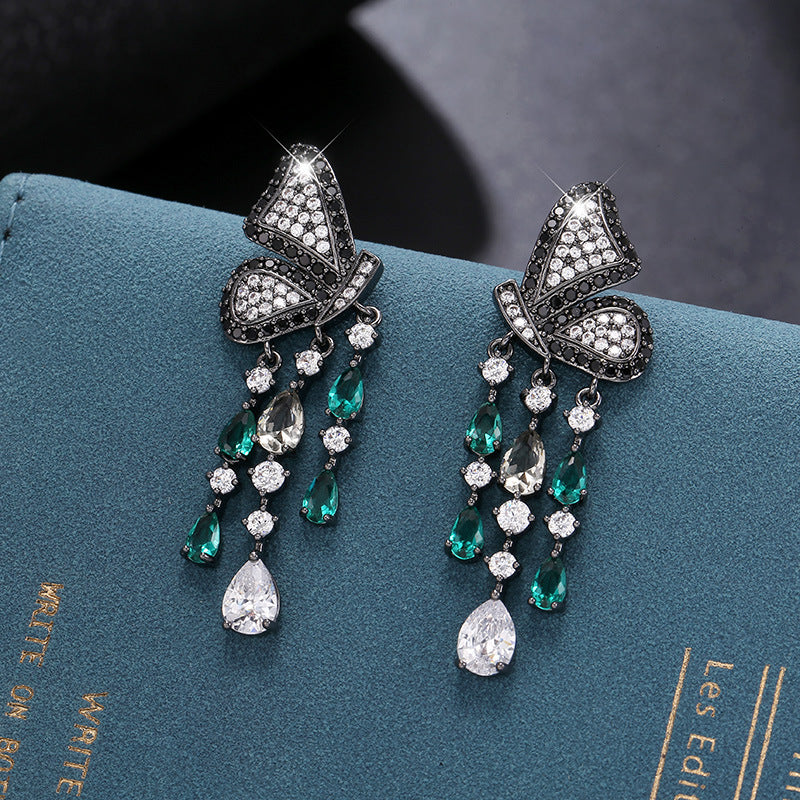 Butterfly Wings Water Drop Tassel Earrings Cn0225