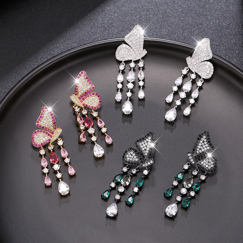 Butterfly Wings Water Drop Tassel Earrings Cn0225