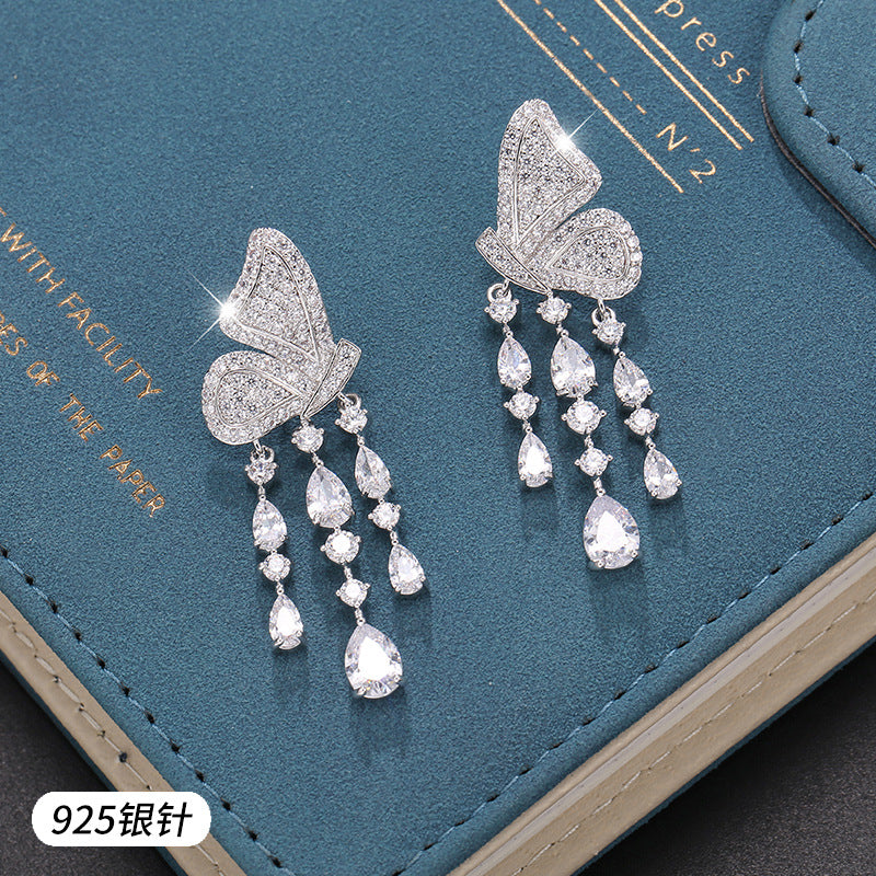 Butterfly Wings Water Drop Tassel Earrings Cn0225