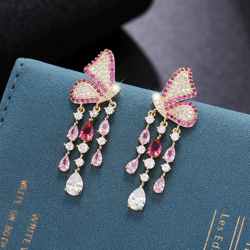 Butterfly Wings Water Drop Tassel Earrings Cn0225