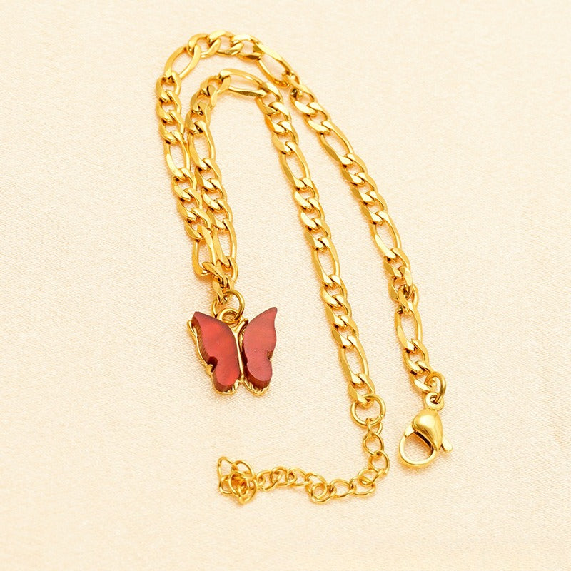 Fashion stainless steel butterfly anklet women's simple 18K titanium steel anklet