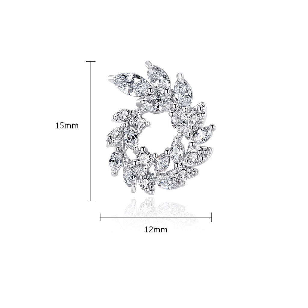 Elegant Copper Earrings Studded with Zircon Leaf Jewelry Cn571