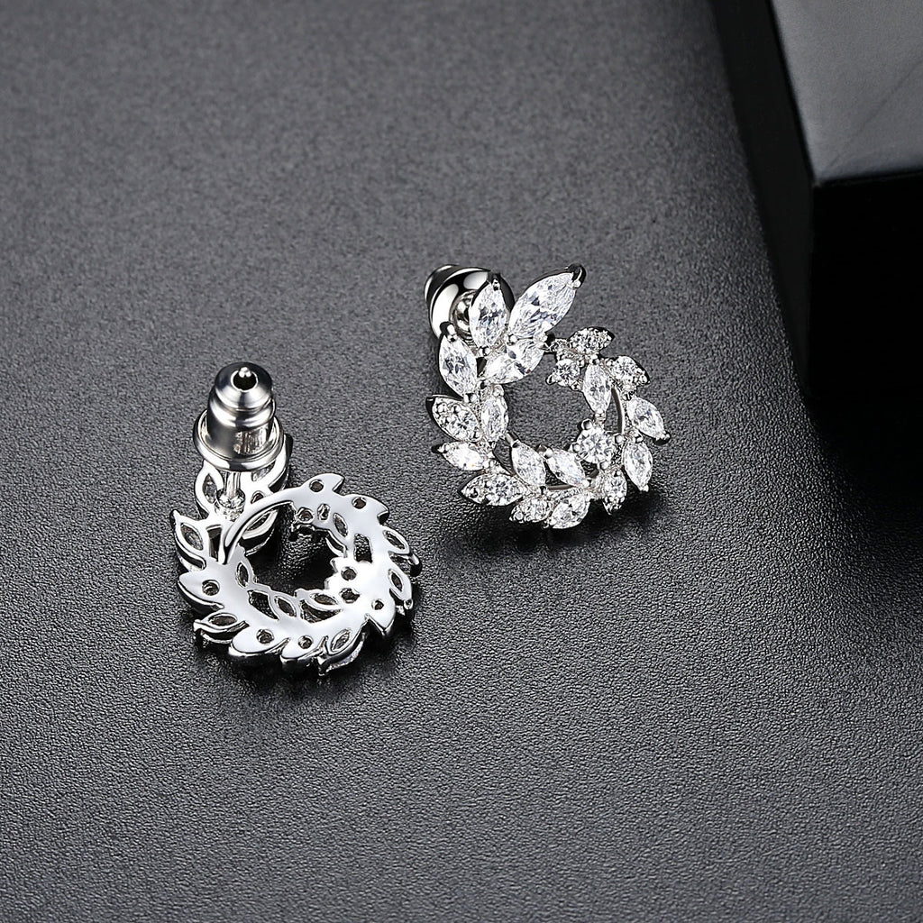 Elegant Copper Earrings Studded with Zircon Leaf Jewelry Cn571