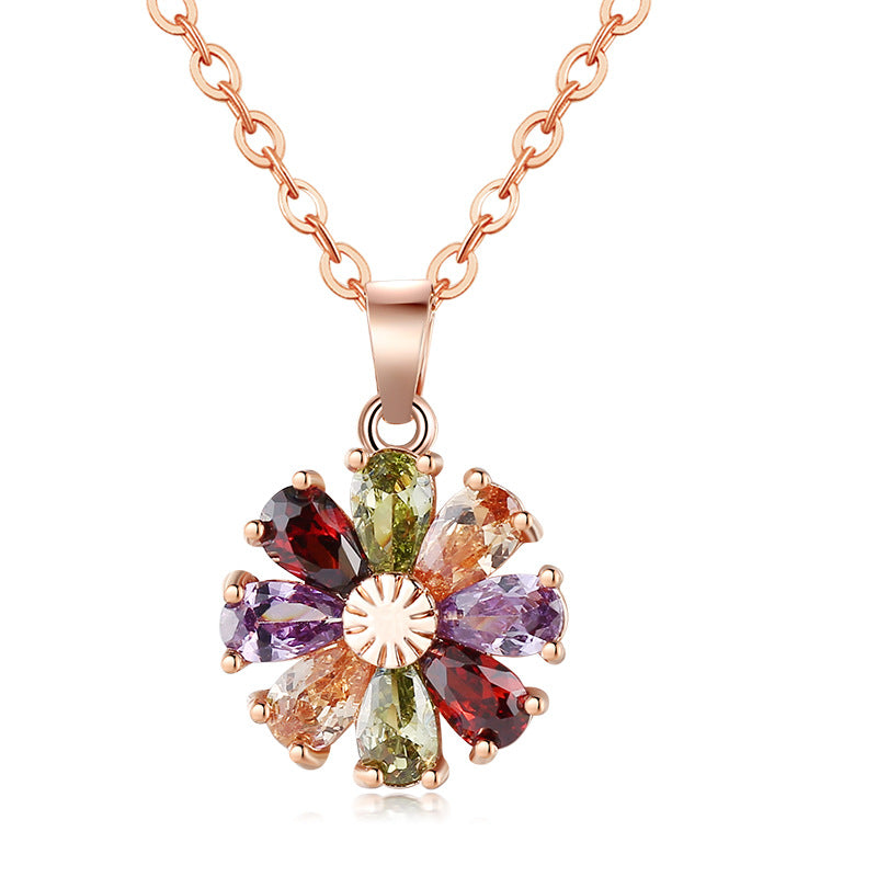 Copper zircon flower diamond necklace platinum plated fashion collarbone chain