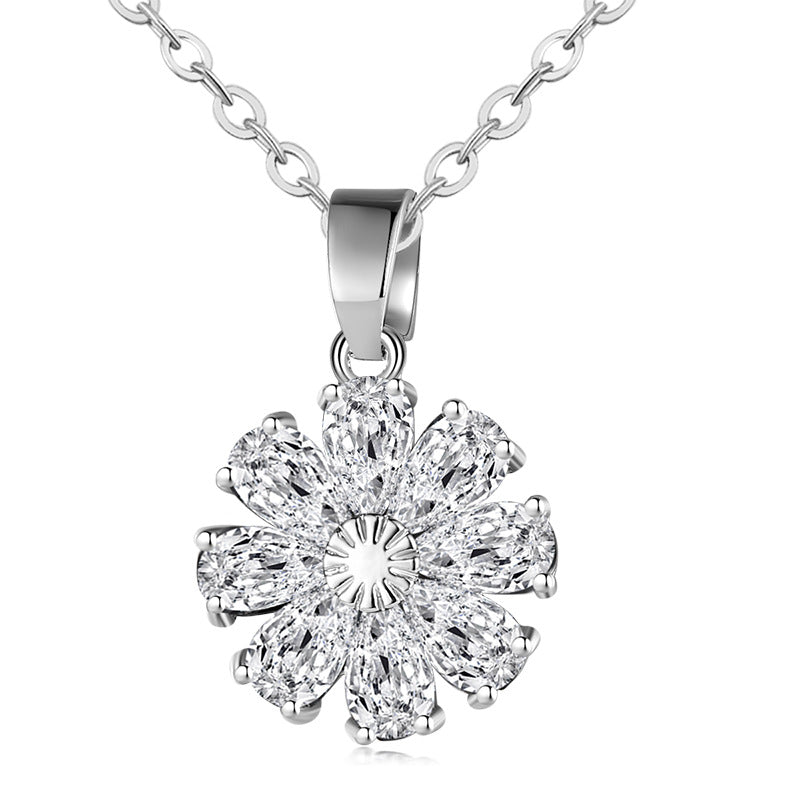 Copper zircon flower diamond necklace platinum plated fashion collarbone chain