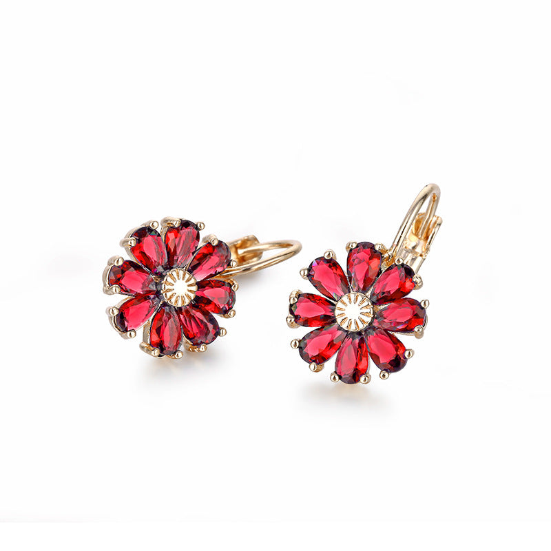 Floral fresh earrings new women's stud earrings zircon design earrings ear buckles