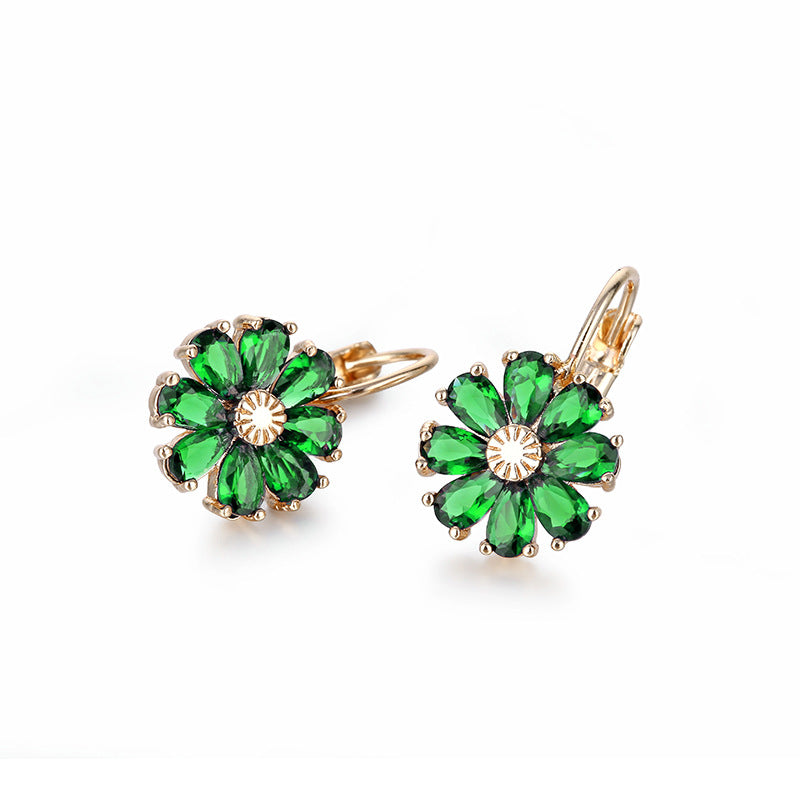 Floral fresh earrings new women's stud earrings zircon design earrings ear buckles