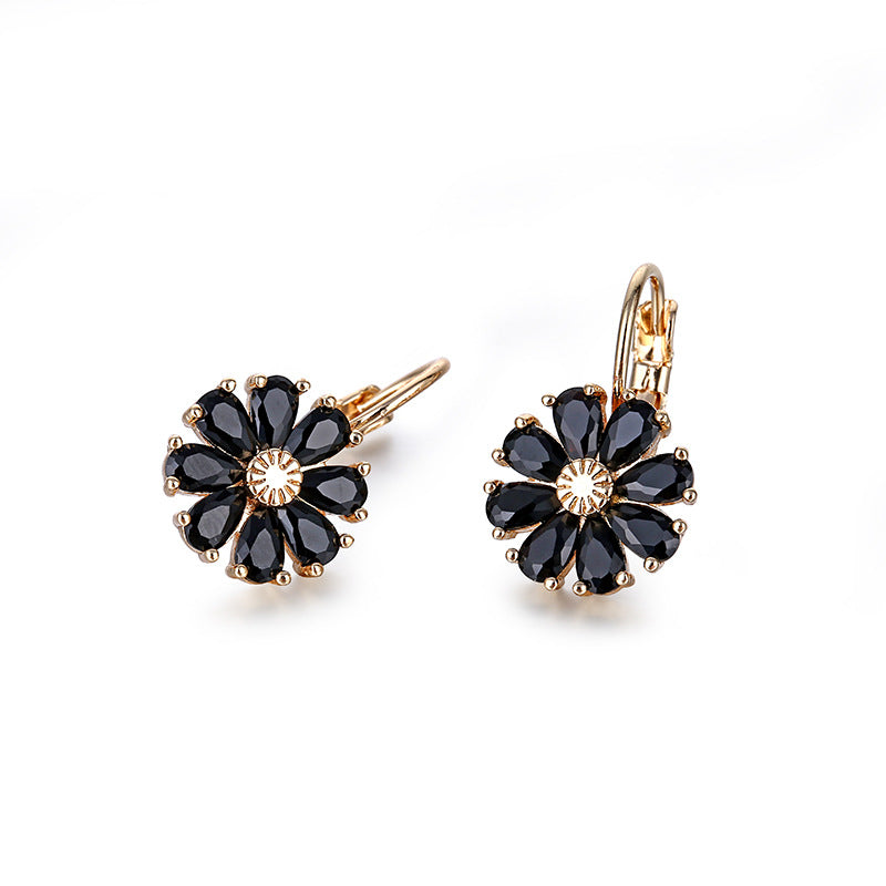 Floral fresh earrings new women's stud earrings zircon design earrings ear buckles