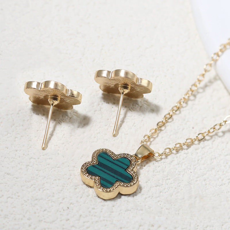 Double-Sided Wide-Brimmed Fritillary Plum Blossom Two-Piece Pendant Necklace Ear Stud Cn0282