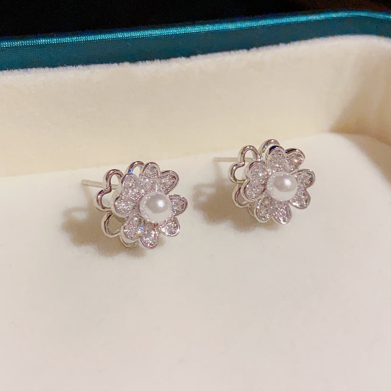 Zircon Rotating Flower Stud Earrings Cn0098