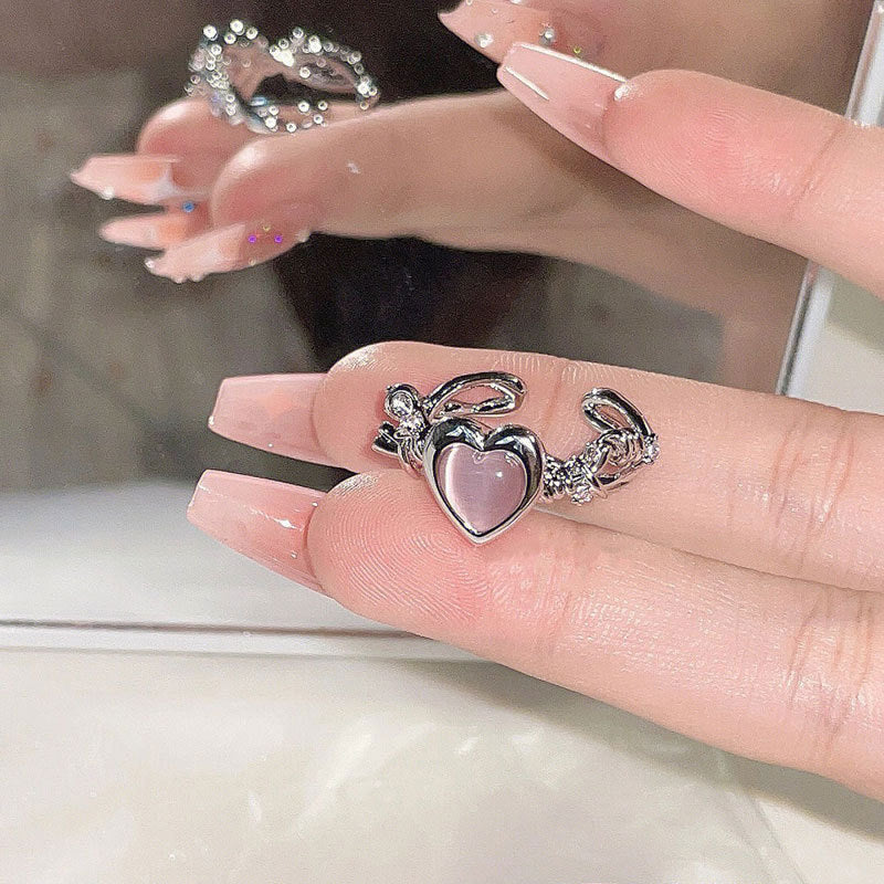 Love Pink Opal berbentuk hati cincin terbuka Cn326