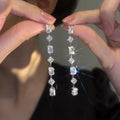 Silver Zircon Long Fringe Earrings Cn0307