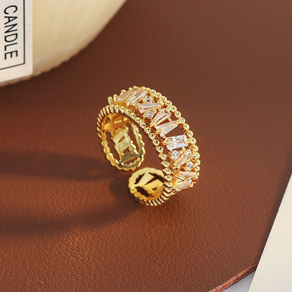 Hollow Glittering Diamond Personalized Ring Opening Adjustable Ring Cn491