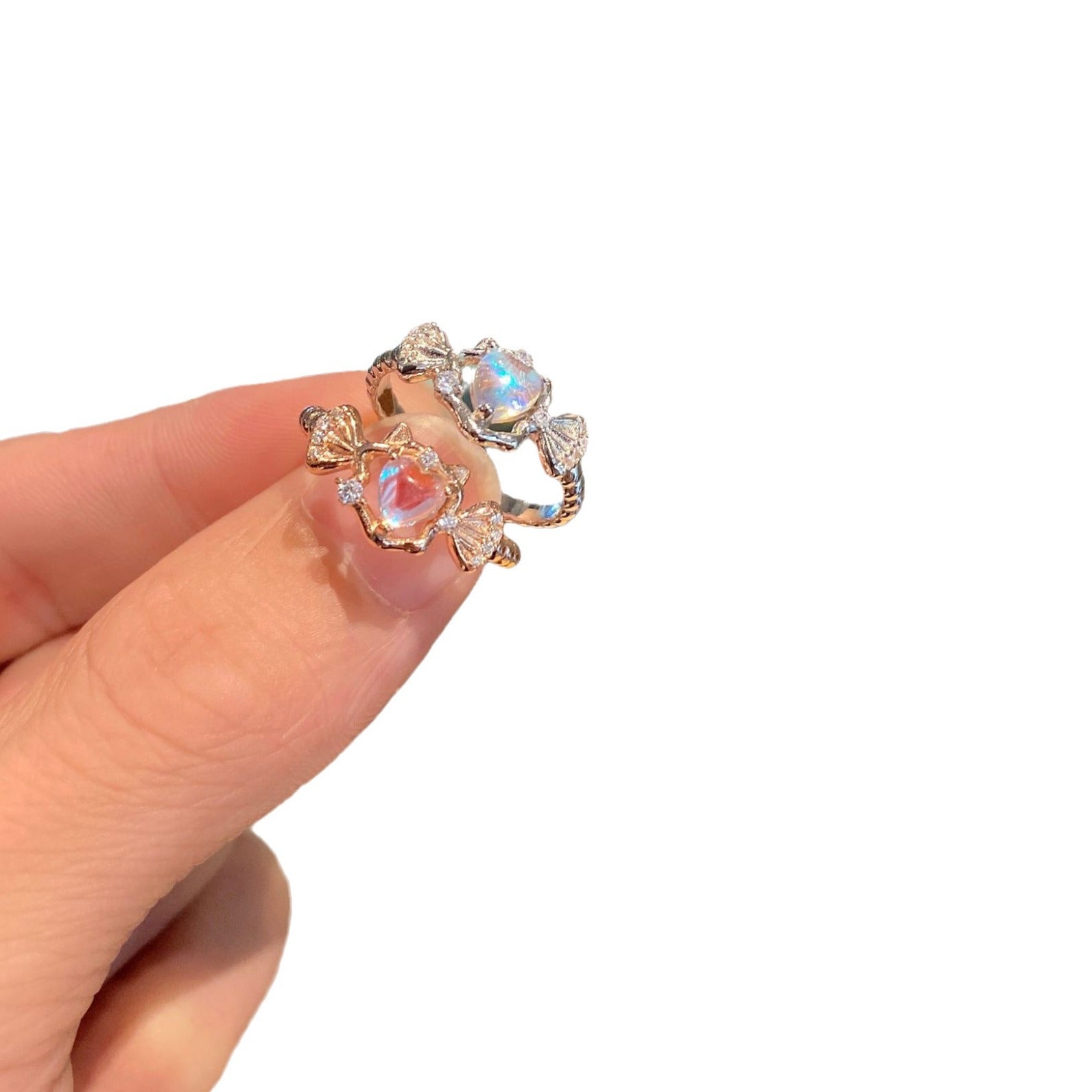 Heart-Shaped Moonstone Little Devil Ring Cn516