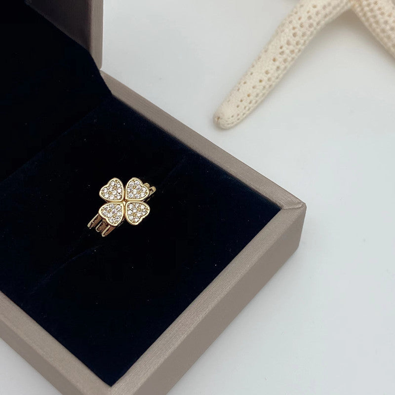 Fully Jeweled Loving Heart Ring Set Removable Clover Open Ring Cn423
