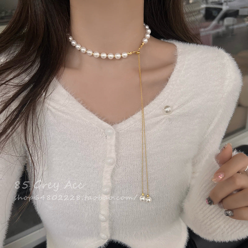 Pull-out Adjustable Long Pearl Necklace Cn534