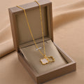 Double-Layer Clover Black and White Fritillary Pendant Titanium Steel Necklace Cn434