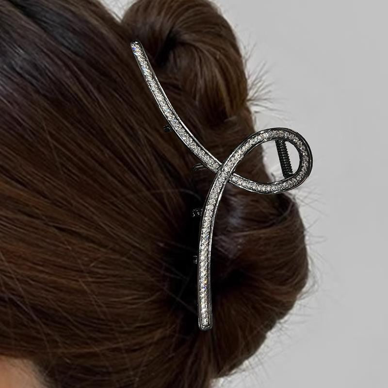 Simple Hair Clip Black Ribbon Rhinestone Hairpin Cn439
