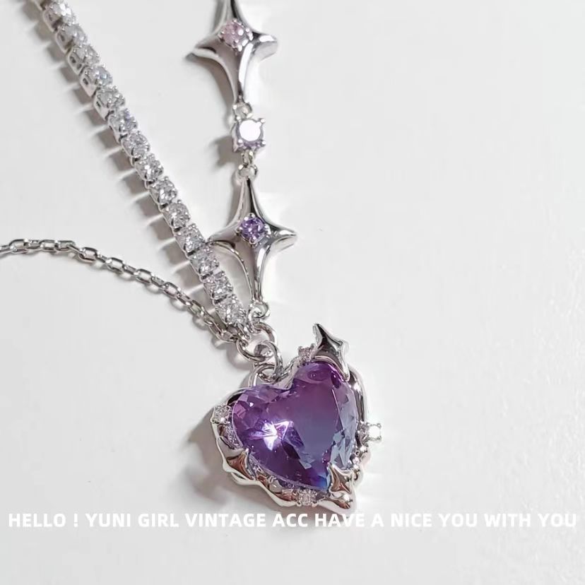 Bingyue Heart Pink Blue Gradient Heart Necklace Color Asterism Stitching Clavicle Chain Cn545