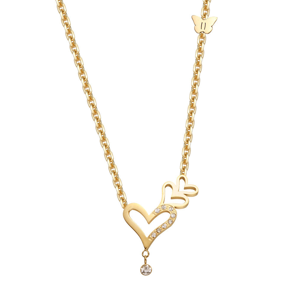 Double Love Buckle Light Luxury Non-Fading Gold Stainless Steel Clavicle Necklace Cn563