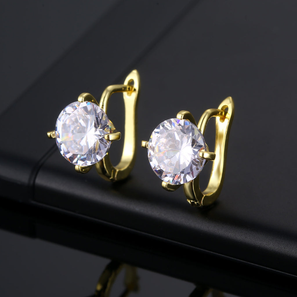Fashion Round Roebuck Ladies Earrings Zircon Round Ear Clasps Large Diamond Earrings