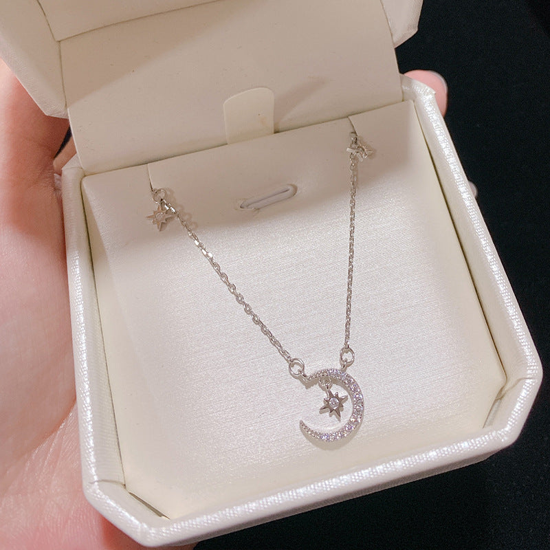 Micro-Inlaid Star and Moon Necklace Clavicle Chain Cn463