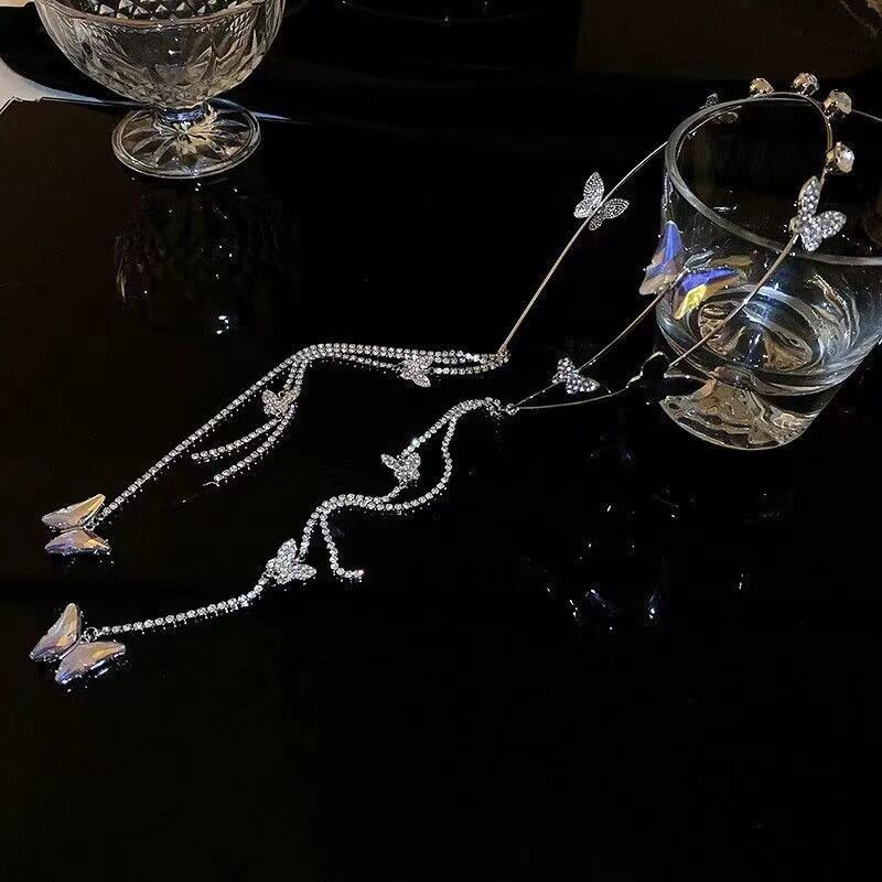Crystal Butterfly Rhinestone Tassel Headband Cn0244