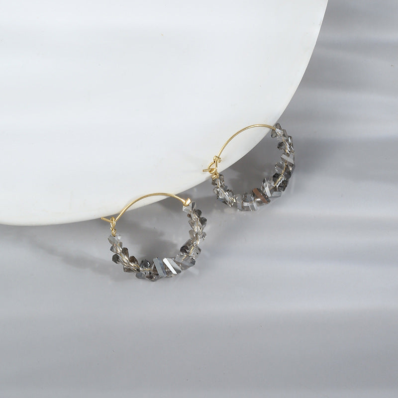 Geometric Three-Color Crystal Stud Earrings Cn0116