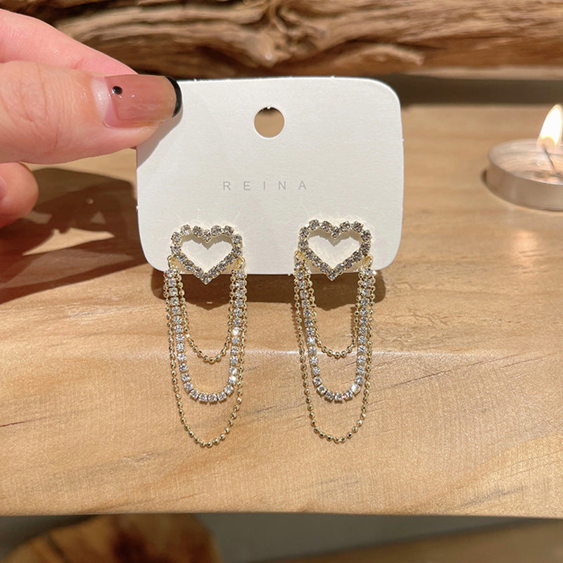 Tassel Long Hollow Heart-Shaped Earrings Cn420