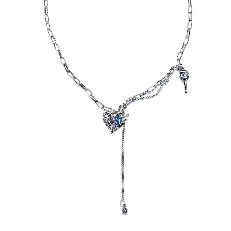 Blue Diamond Heart-Shaped Multi-Part Key Tassel Necklace Cn0248