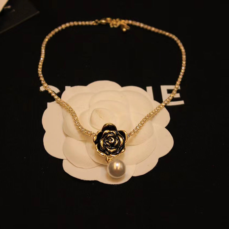 Camellia Rhinestone Necklace Cn504
