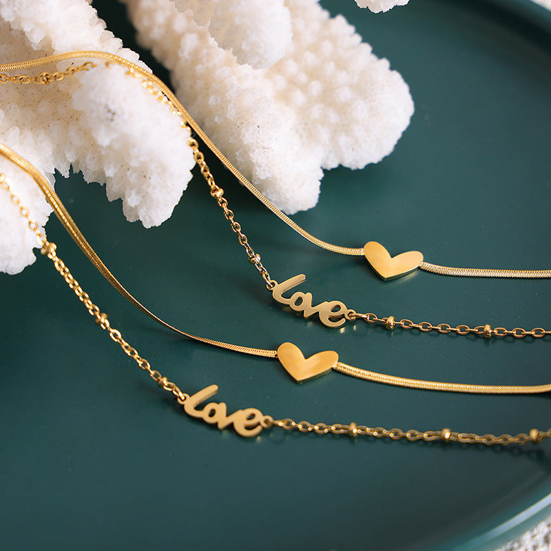 Letter Love Pendant Double-Circle Anklet Cn0297