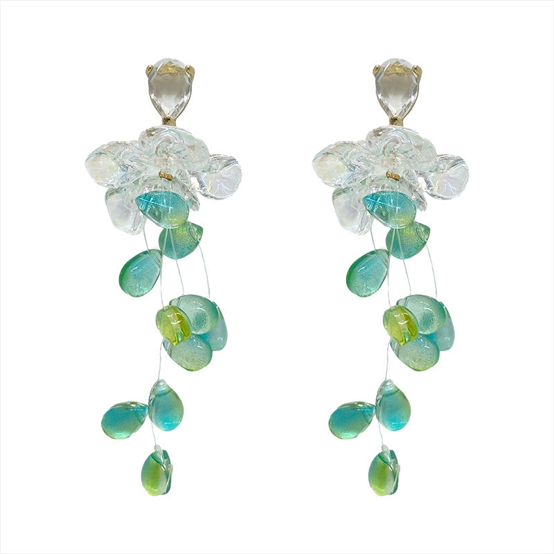 Flower Tassel Earrings Long Cn522