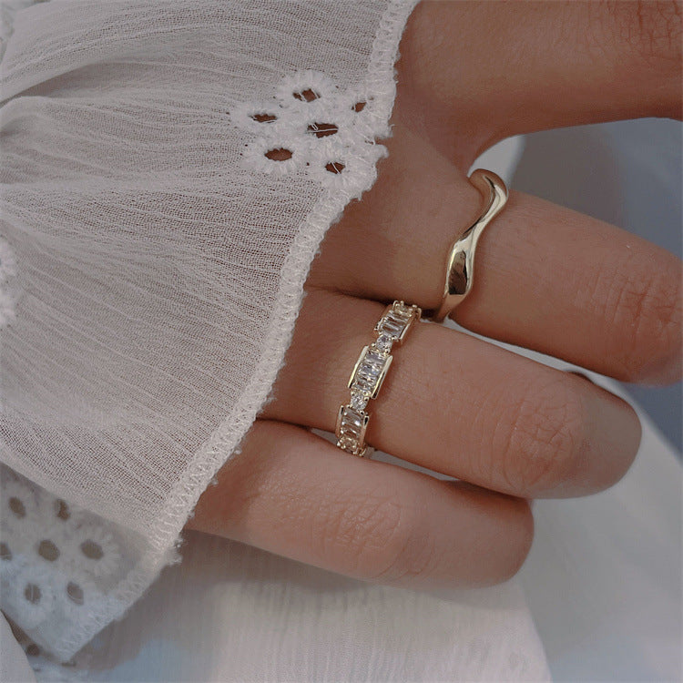 Irregular Wave Ring Ornament Set Gold-Plated Micro Inlaid Zircon Open Ring Cn475