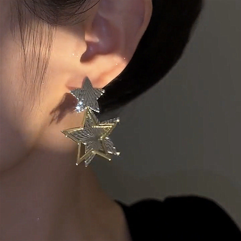 Five-Pointed Star Design Sequined Earrings Cn349