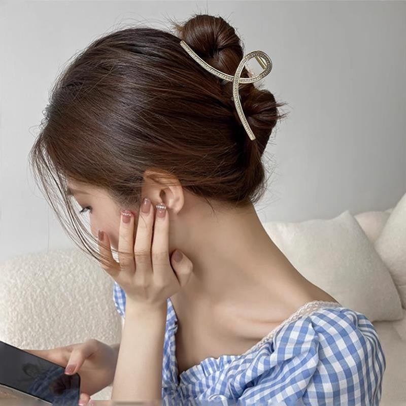 Simple Hair Clip Black Ribbon Rhinestone Hairpin Cn439