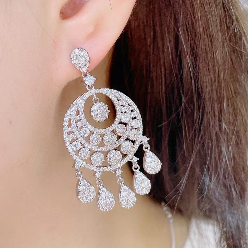 Drei-Kreis Zirkon großer Kreis Wasser tropfen Anhänger Quaste Herz Ohrringe Cn373