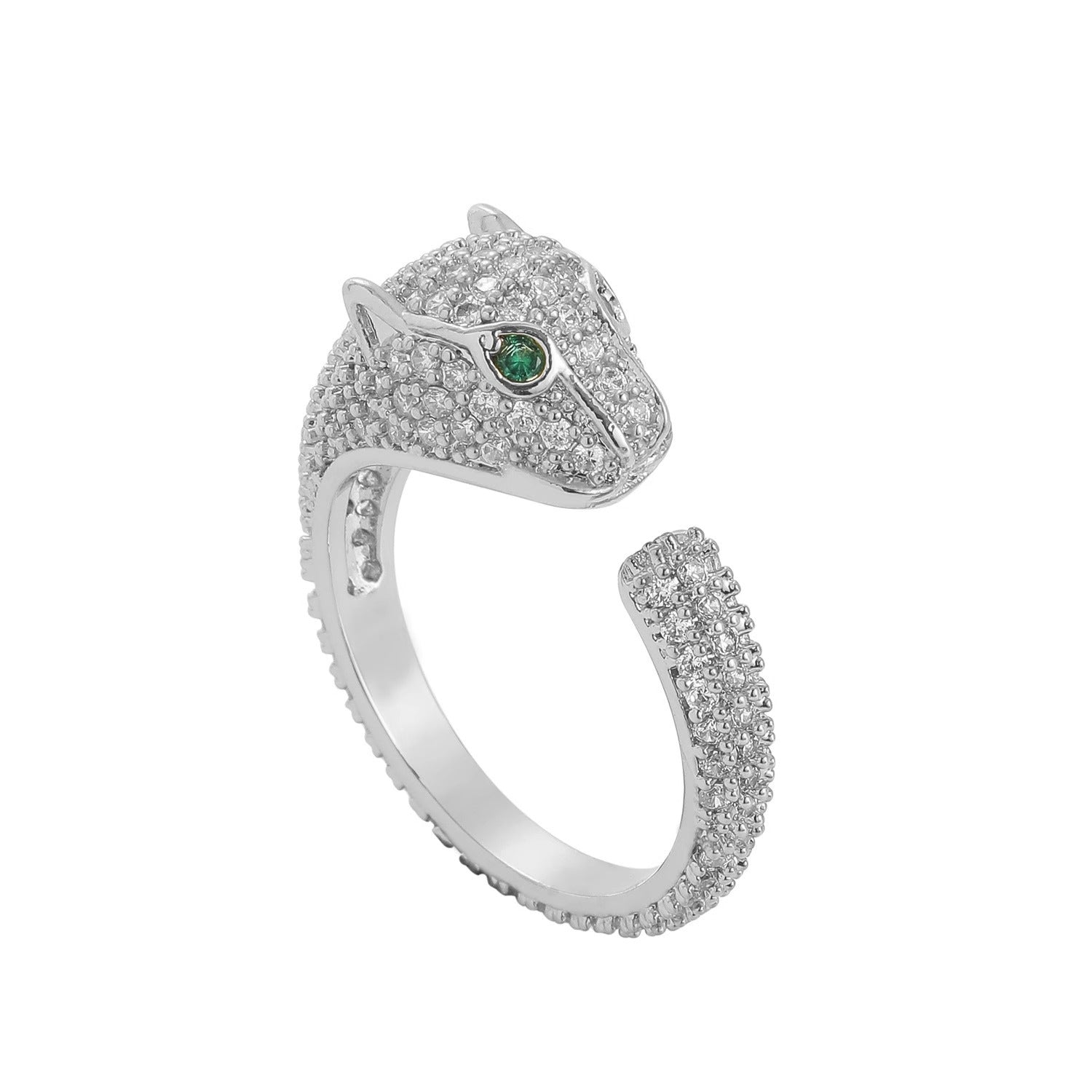 Leopard Head Full Diamond Open Index Ring Cn440
