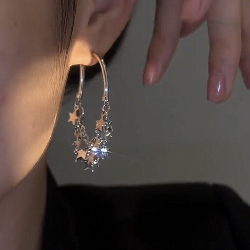 Five-Pointed Star Film Long Fringe Earrings Cn359