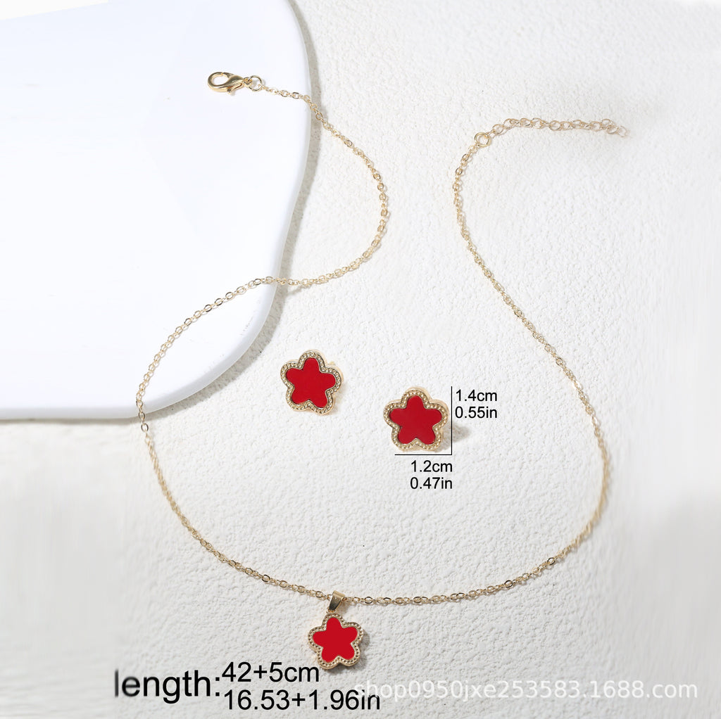 Double-Sided Wide-Brimmed Fritillary Plum Blossom Two-Piece Pendant Necklace Ear Stud Cn0282