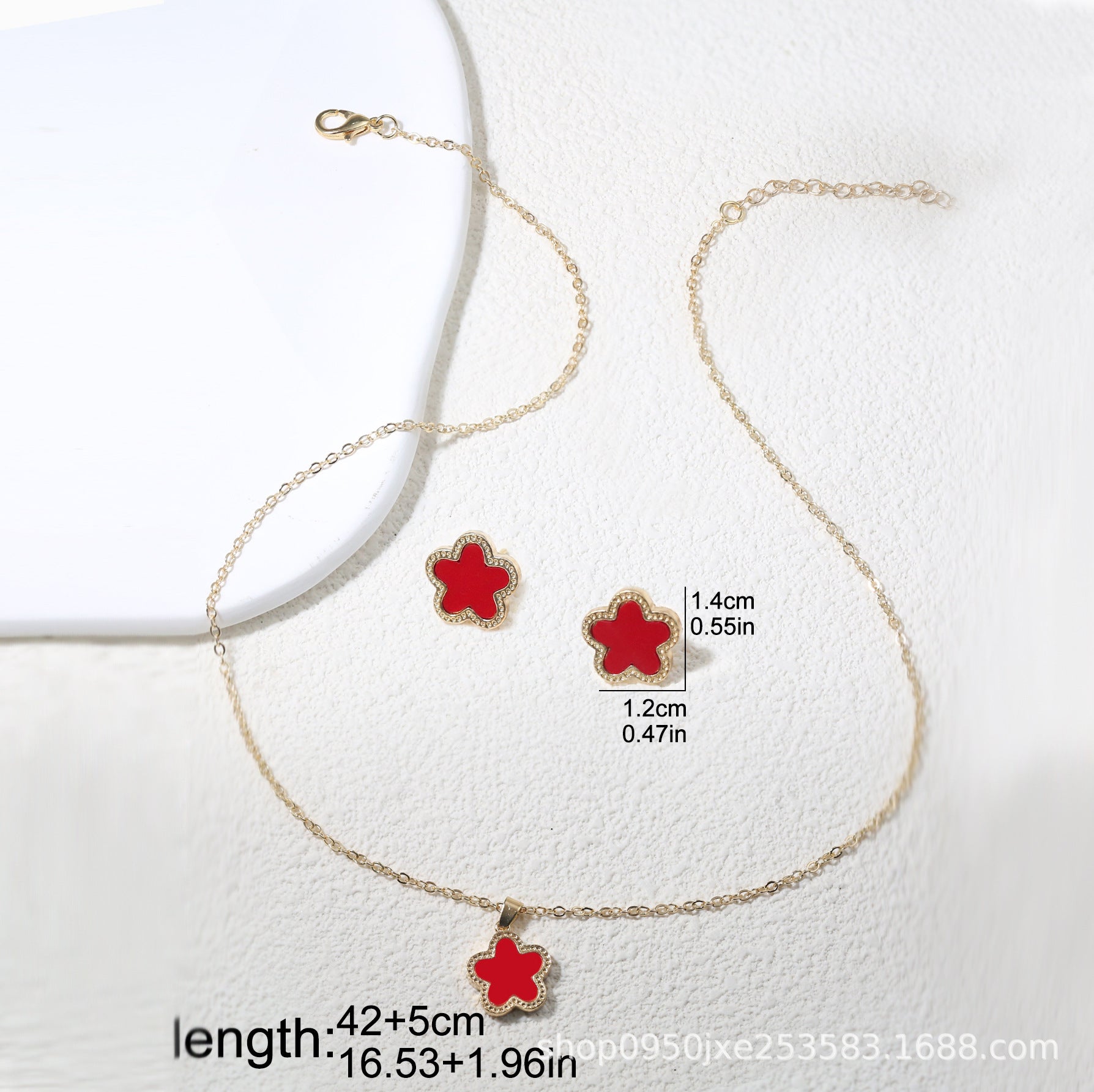 Double-Sided Wide-Brimmed Fritillary Plum Blossom Two-Piece Pendant Necklace Ear Stud Cn0282