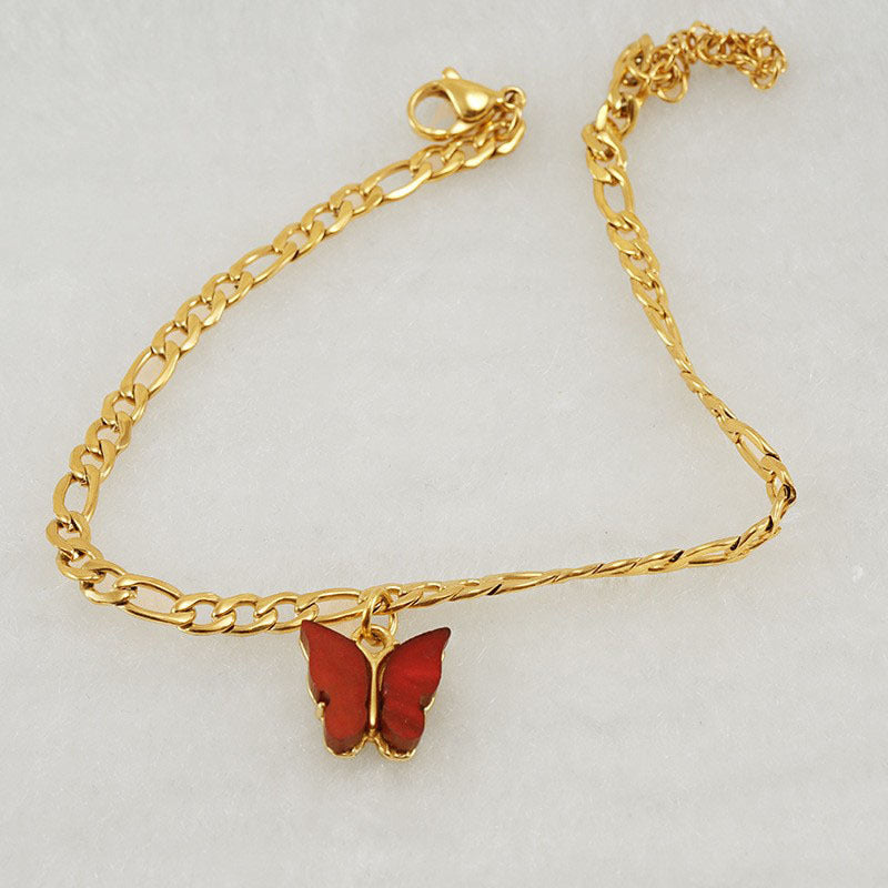 Fashion stainless steel butterfly anklet women's simple 18K titanium steel anklet